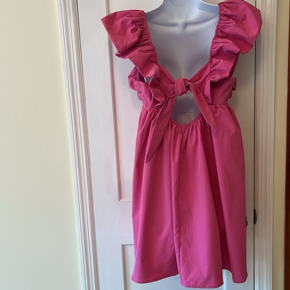NWT Sundress Open Back‎ Women’s Large Pink Ruffles Feminine Flirty Cottagecore